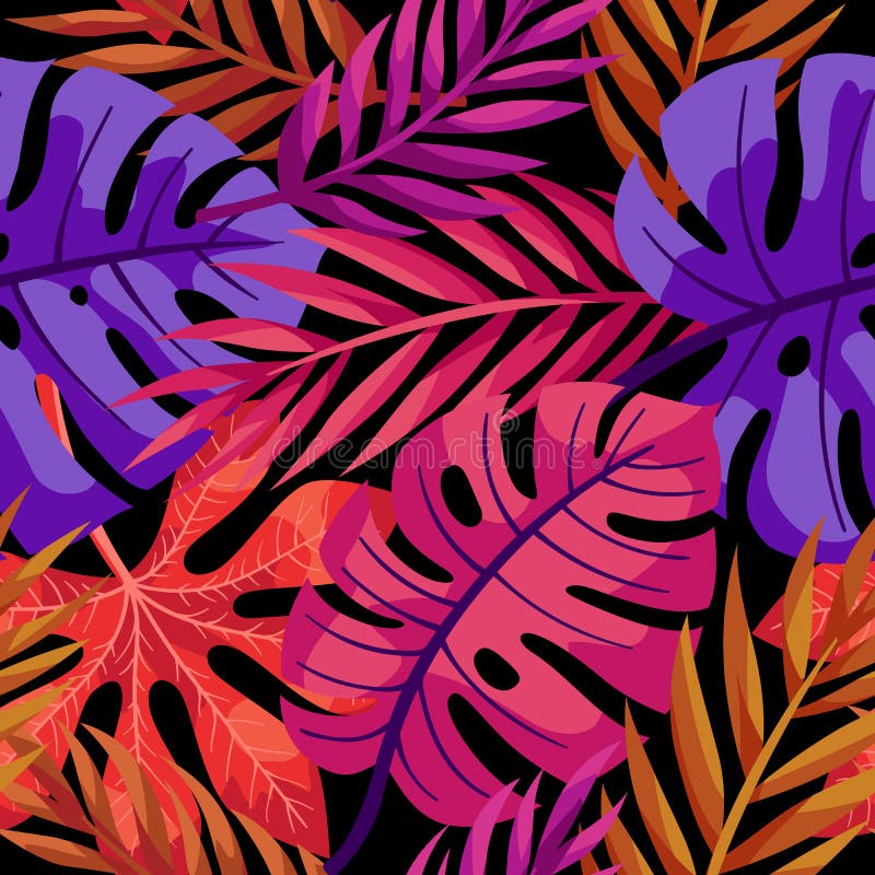 Tropical vector colorful leaves seamless pattern.